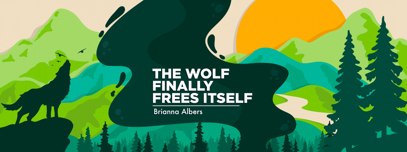 The banner for Brianna Albers' column depicts a wolf howling against a background of mountains and trees, with the words 