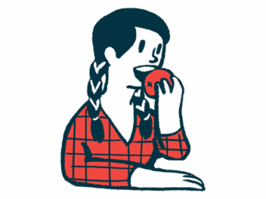 A young woman with braided hair is shown eating an apple.