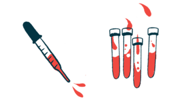 Blood is shown in vials and in a pipette.