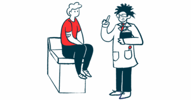 An illustration of a doctor talking to a man sitting on an examination table.