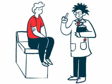 An illustration of a doctor talking to a man sitting on an examination table.