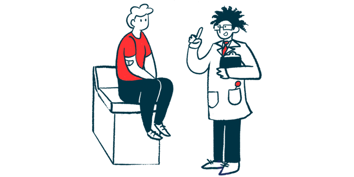 An illustration of a doctor talking to a man sitting on an examination table.