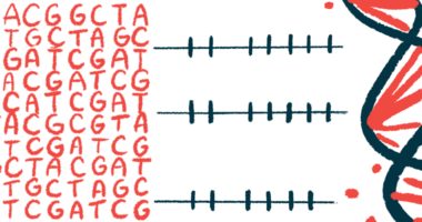 This illustration of human genetics shows a strand of DNA along with sequences of its code.
