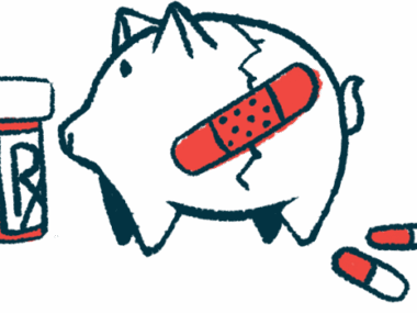 A pig-shaped bank sporting a bandage over a large crack in its side is shown alongside a prescription medicine bottle and a couple of pills.