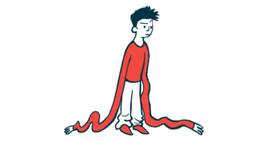 Illustration of a person with drooping, stretched-out arms, to indicate fatigue.