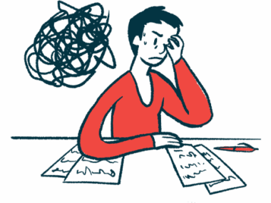 An illustration of a person scratching her forehead, seemingly troubled by papers in front of them