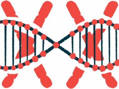 A strand of DNA is pictured against a backdrop of X's denoting chromosomes.