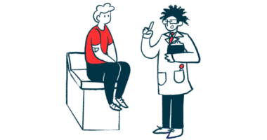 Illustration of a doctor talking to a patient sitting on an exam table.