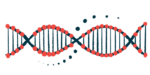 This illustration of a DNA strand highlights its double-helix structure.