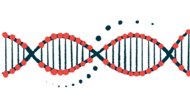 This illustration of a DNA strand highlights its double-helix structure.