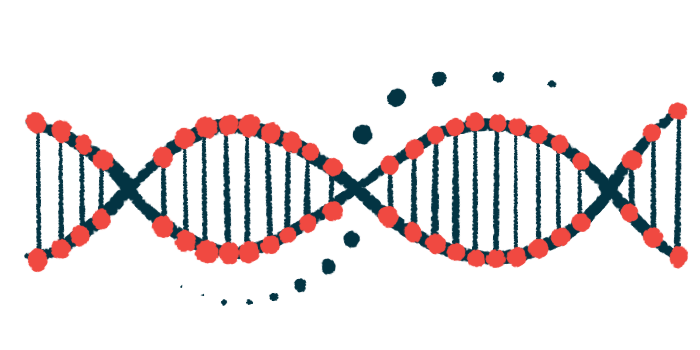 This illustration of a DNA strand highlights its double-helix structure.