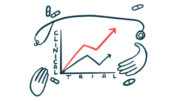 An illustration of a line graph labelled clinical trials.