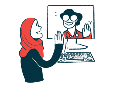 A patient is shown talking with a doctor during a telehealth video call.