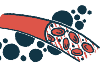 An illustration shows red blood cells flowing through a blood vessel.