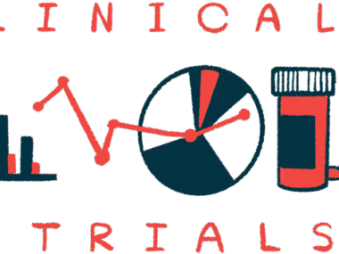 Graphs and a medicine bottle are used to illustrate clinical trial data.
