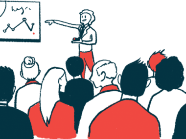 A person makes a presentation at a conference.