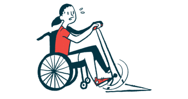 A person in a wheelchair shows fatigue while pedaling on an exercise machine.