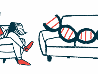A gene therapy illustration shows a therapist siting in a chair taking notes on a tablet while a strand of DNA reclines on a couch.