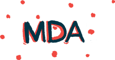 The Muscular Dystrophy Association's acronym is shown against a backdrop of polka dots for this MDA Clinical & Scientific Conference illustration.