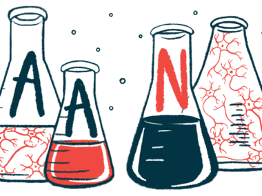 An illustration for the American Academy of Neurology's annual meeting shows beakers with the letters A, A, and N on them.
