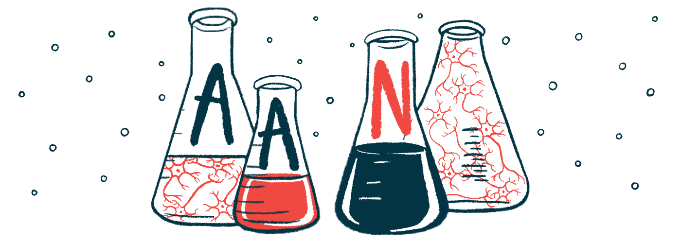An illustration for the American Academy of Neurology's annual meeting shows beakers with the letters A, A, and N on them.