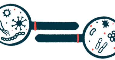 Bacteria are visible through two magnifying glasses.