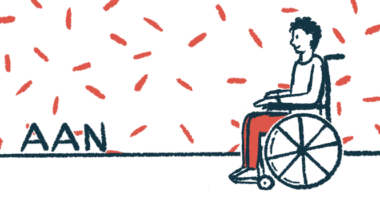 This illustration for the American Academy of Neurology Annual Meeting shows a person in a wheelchair.