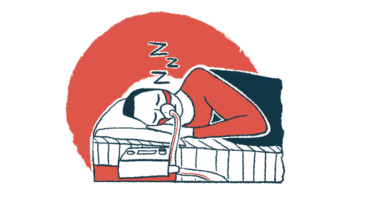 A sleeping person uses a machine to help with breathing.