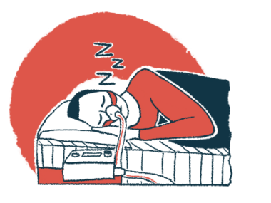 A sleeping person uses a machine to help with breathing.