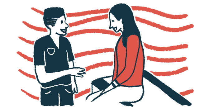 An illustration of a medical professional with a patient.
