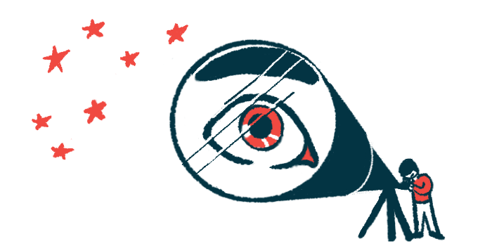 A giant eye is shown on a telescope lens.