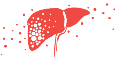 An illustration shows a close-up view of the human liver.