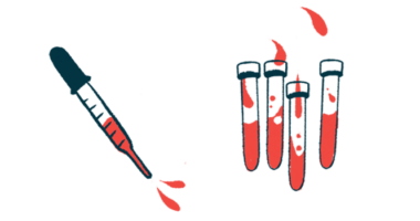 A tube squirting a red liquid is shown alongside vials collecting the liquid.