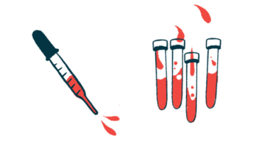 A tube squirting a red liquid is shown alongside vials collecting the liquid.