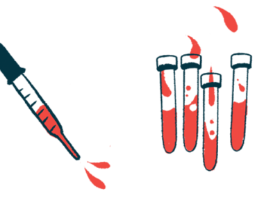 A tube squirting a red liquid is shown alongside vials collecting the liquid.