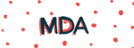 The acronym MDA is shown in black, with red shadows, against a backdrop of red polka dots on a white background.