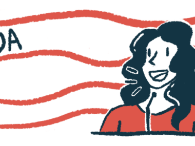 The acronym MDA is seen alongside a woman speaking with a microphone at a podium.