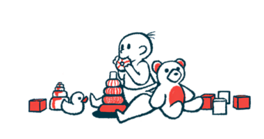 A baby sits unassisted while playing with toys.