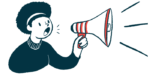 An illustration of a woman making an announcement through a megaphone.